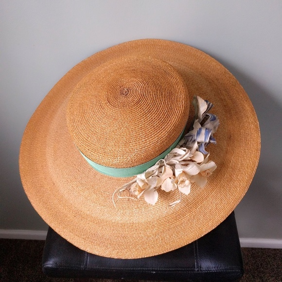 HP ❤️ Vtg Gucci Straw Flower Wide Brim Floppy Hat - Picture 6 of 7